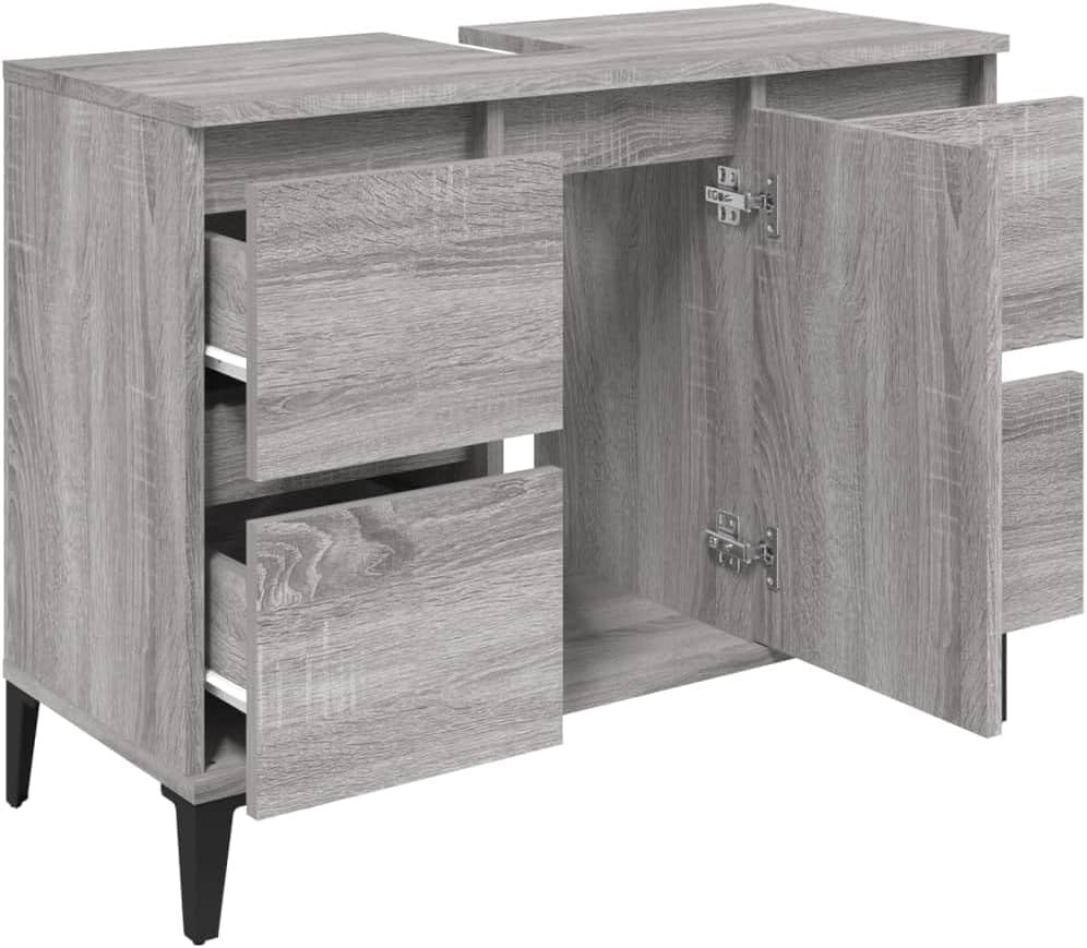 Modern Grey Sink Cabinet Bathroom Vanity Unit with Drawers & Storage Shelves