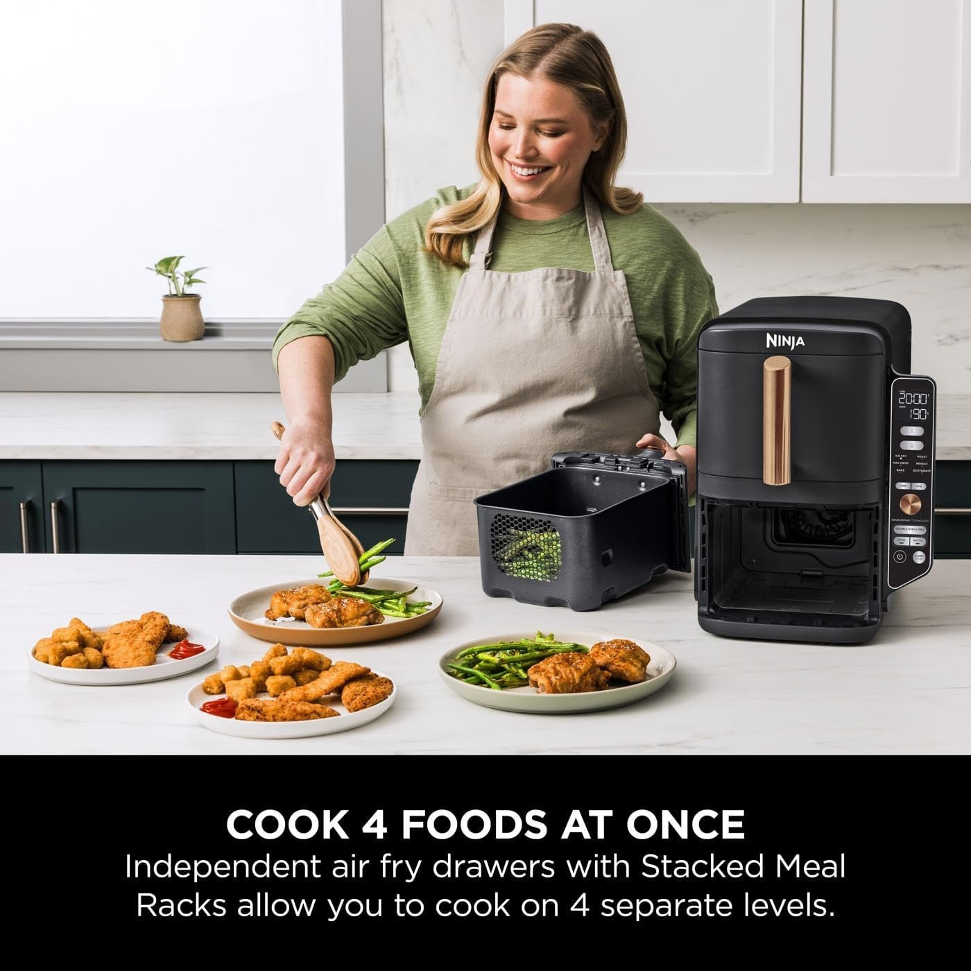 Vertical Double Stack Air Fryer 9.5L Dual Drawer 4 Level Space Saving