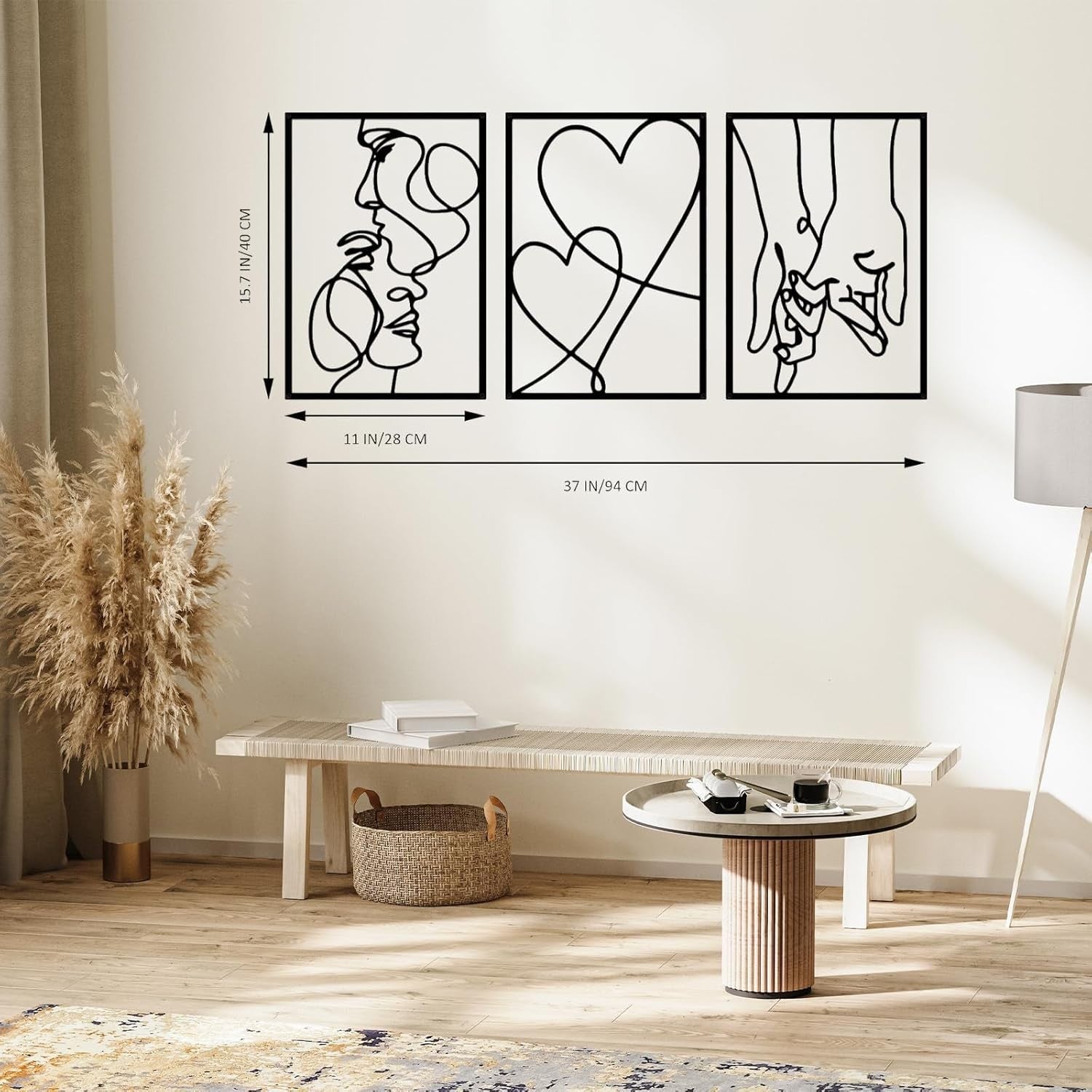 3Pcs Black Minimalist Line Metal Wall Art Framed