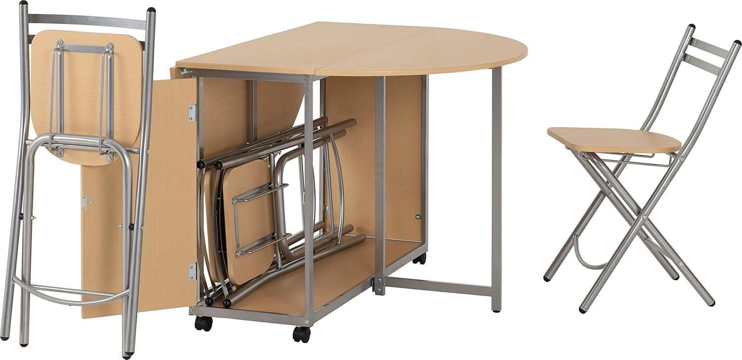 Butterfly Folding Dining Set Beech Silver 4 Chairs Space Saving Table
