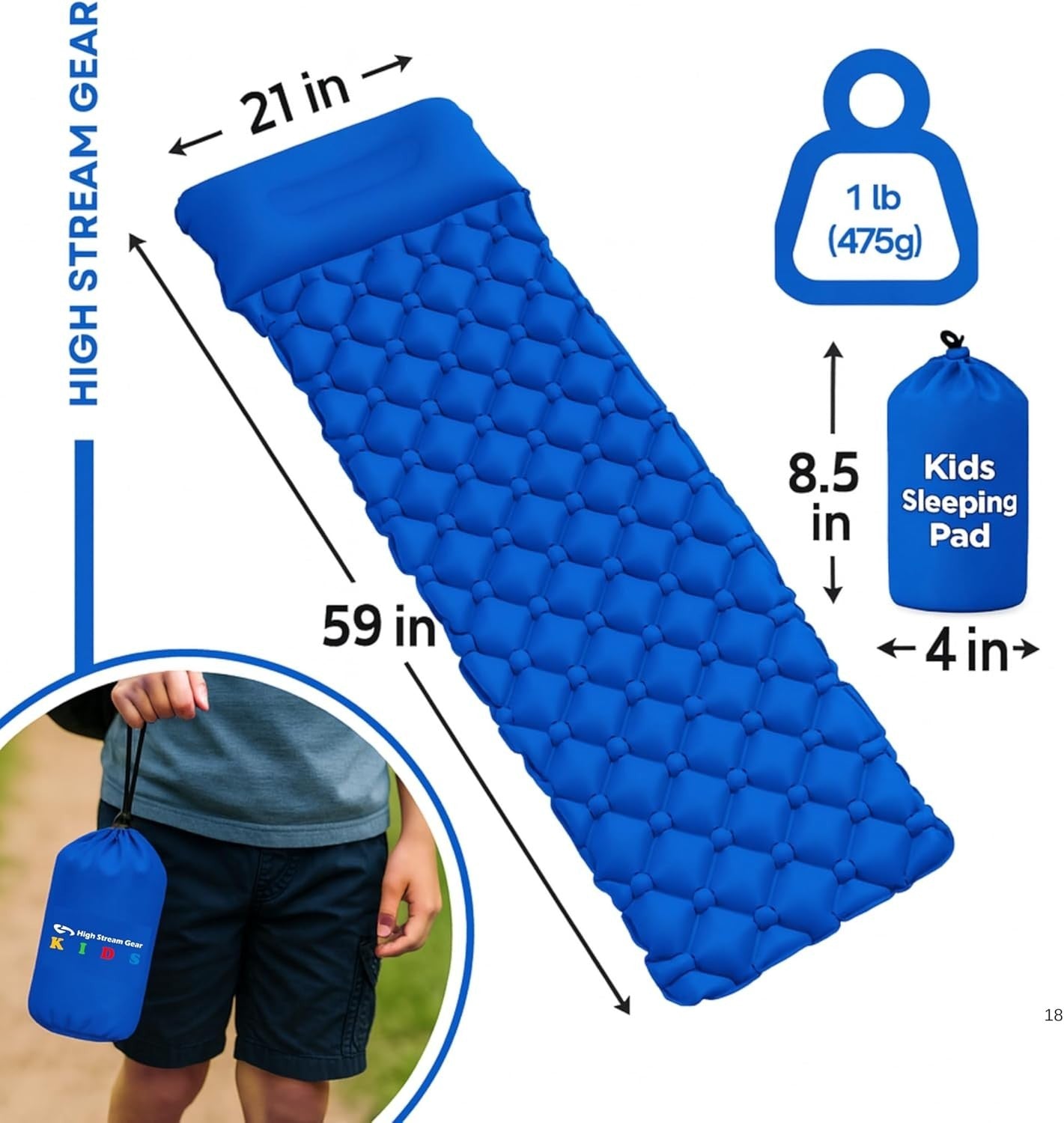 Kids Inflatable Sleeping Mat with Pillow – Portable Camping & Travel Bed.
