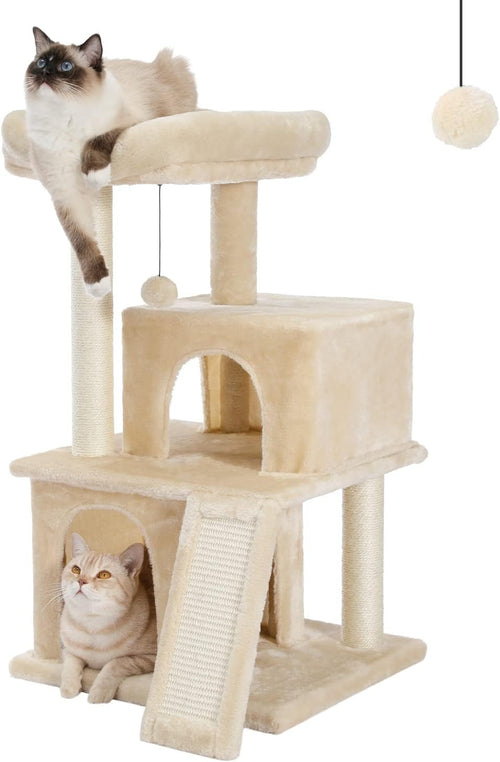 90cm Beige Cat Tree Tower Double Condo Scratching Posts Plush Perch