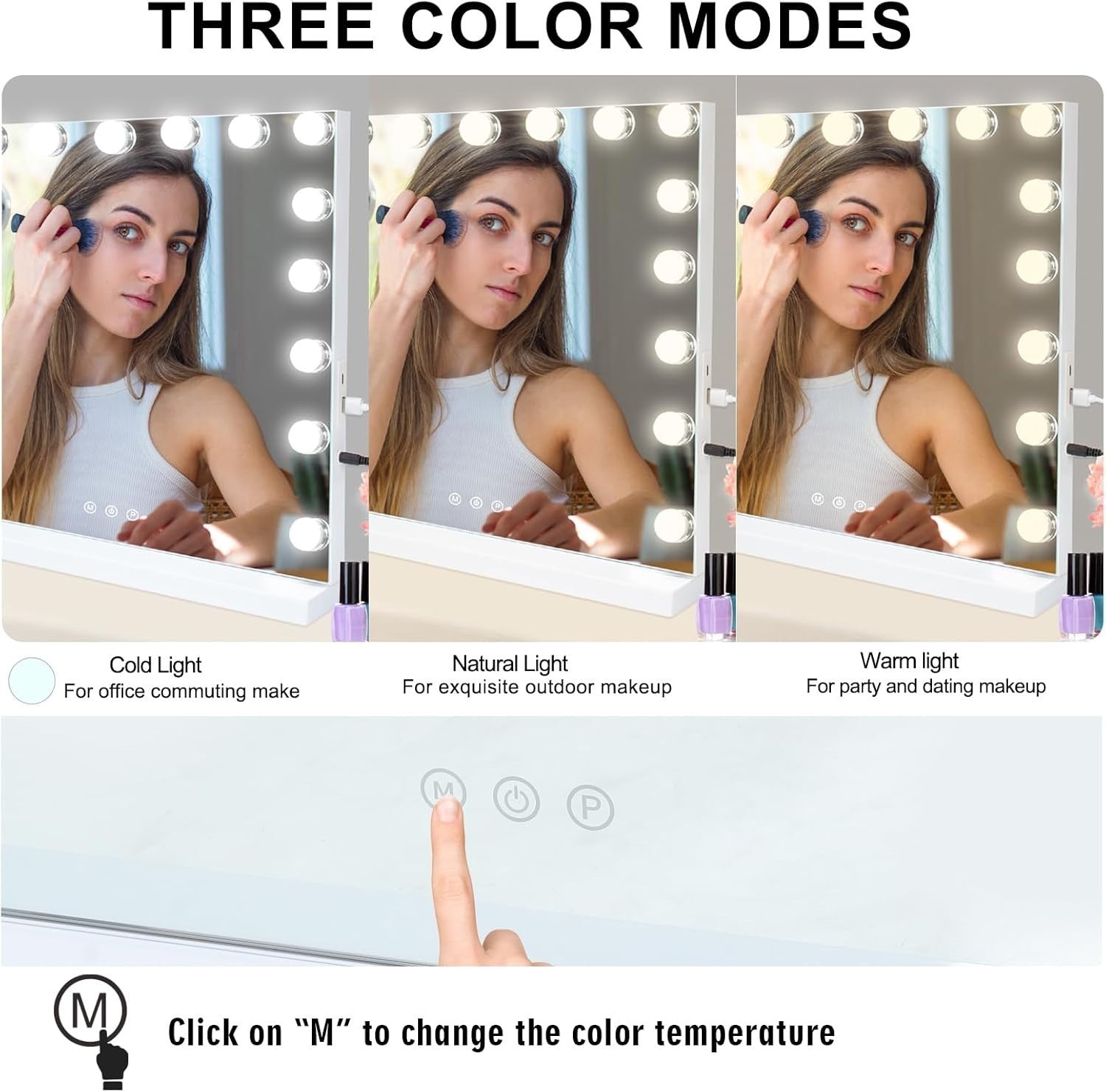 Large LED Vanity Mirror 60x50cm with Touch Control & USB Charging