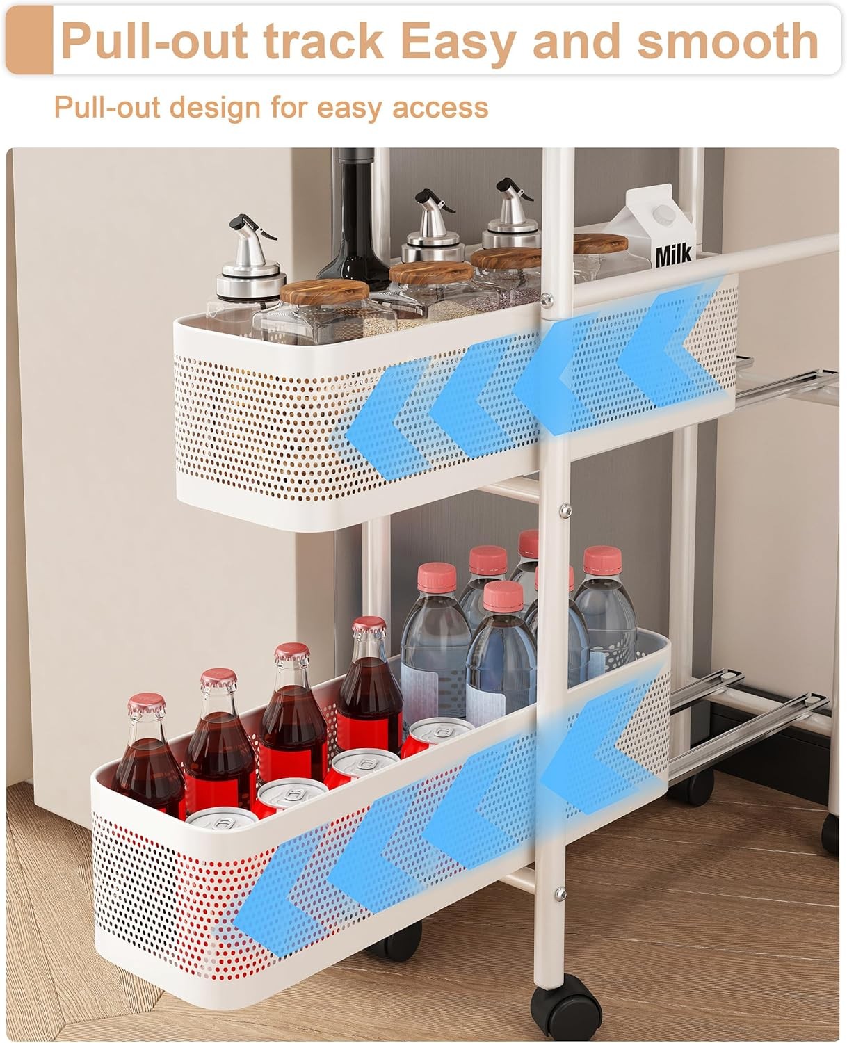 Slim Kitchen Storage Trolley 5 Tier Pull Out Baskets Narrow Cart Wheels