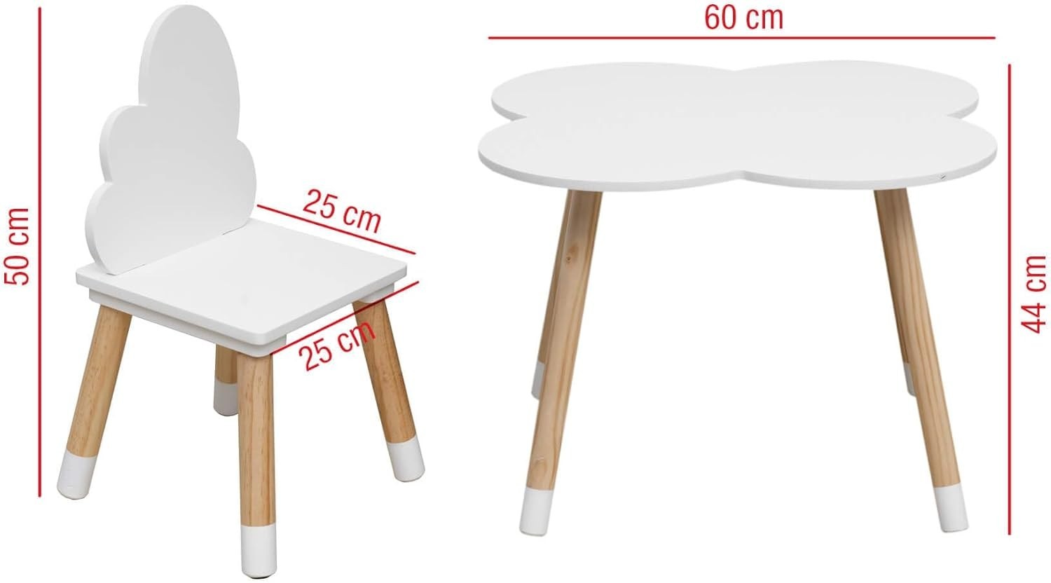 Kids Table and Chair Set with Rounded Edges, Scandinavian Style, Durable MDF