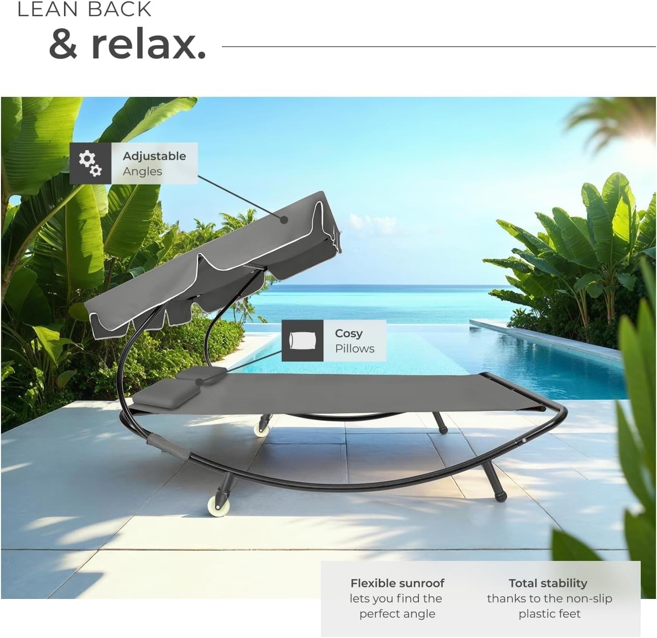 Luxury Double Garden Hammock Bed with Canopy & Wheels – 250kg Load, Black
