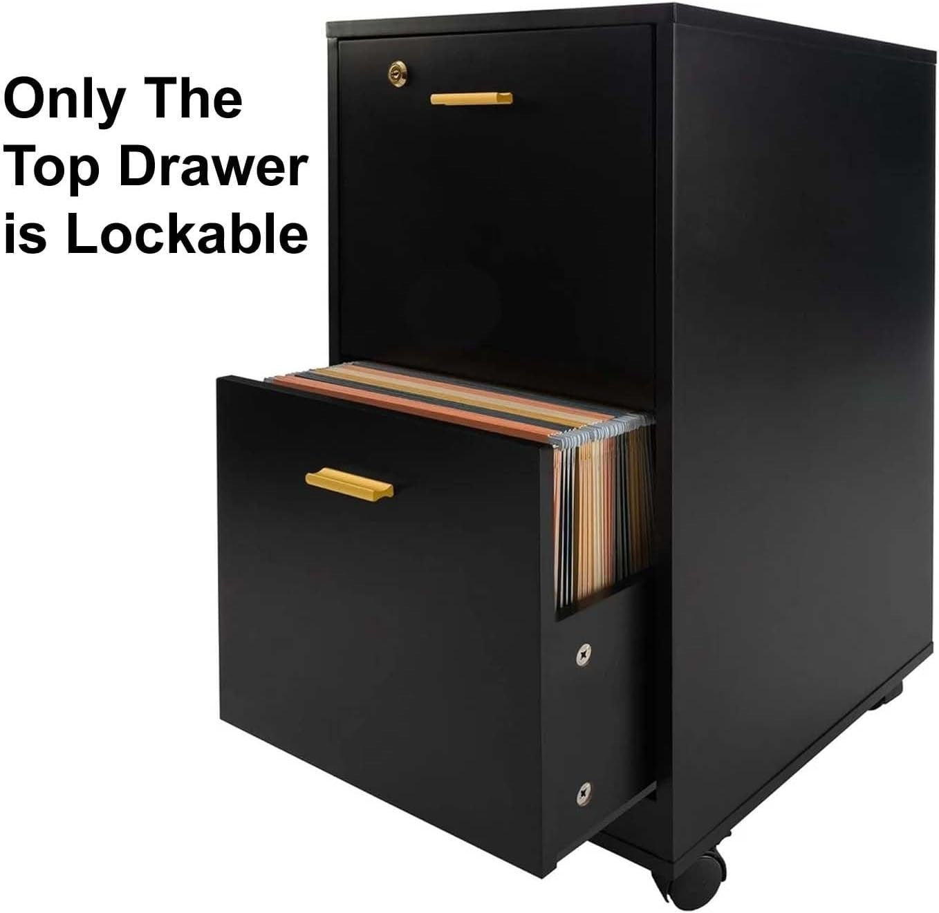 Black Locking 2 Drawer Rolling File Cabinet Vertical Under Desk Storage