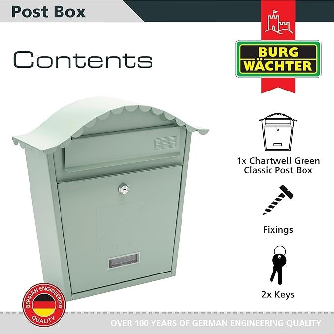 Lockable Wall Mounted Steel Post Box Weatherproof Secure Mailbox 36x37x13cm