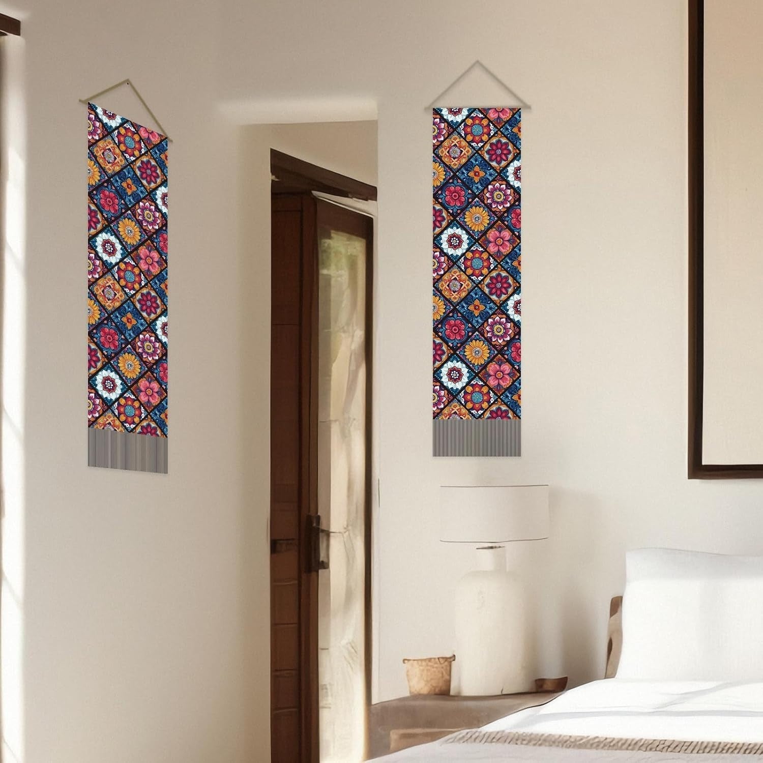 2PCS Boho Mandala Tapestry 33x116cm Floral Wall Hanging Decor