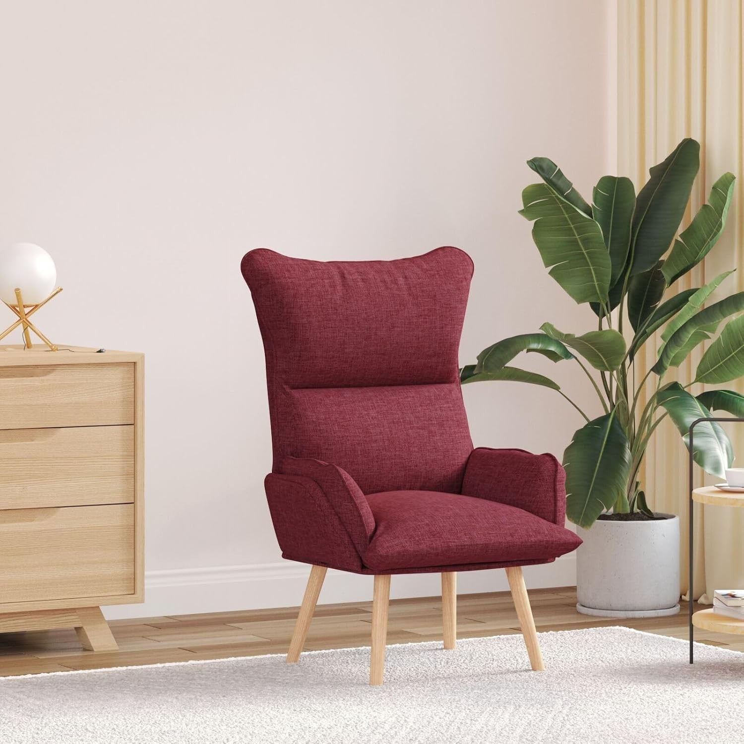 Ergonomic Wine Red Recliner Chair with Removable Cushion & Wooden Legs