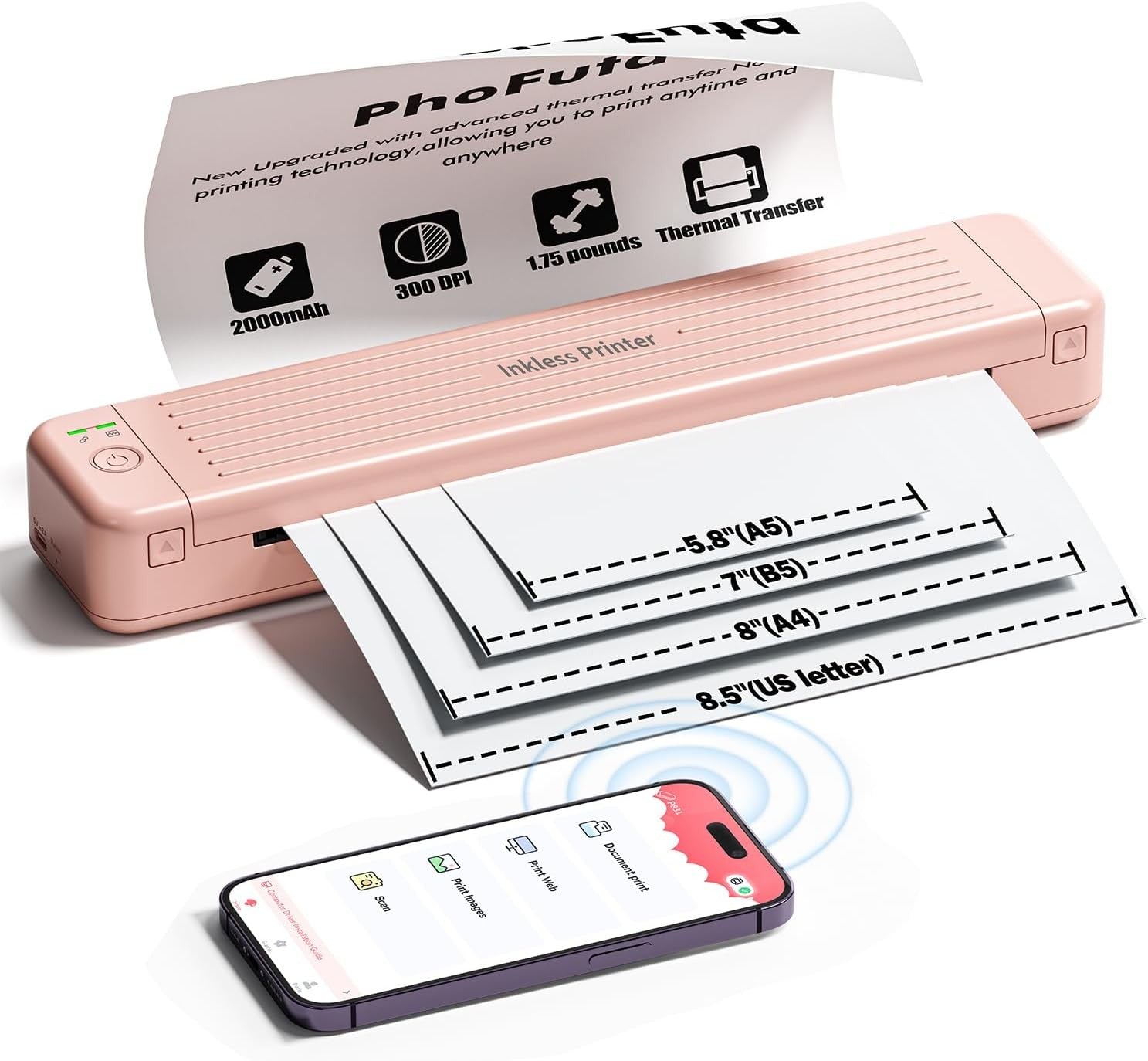 P831 Portable Bluetooth Thermal Transfer Printer – 300 DPI Mobile for Phone