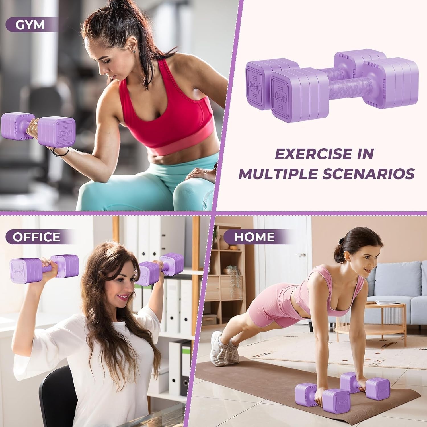 4-in-1 Adjustable Dumbbells Pair 5KG Compact Non-Slip Home Fitness