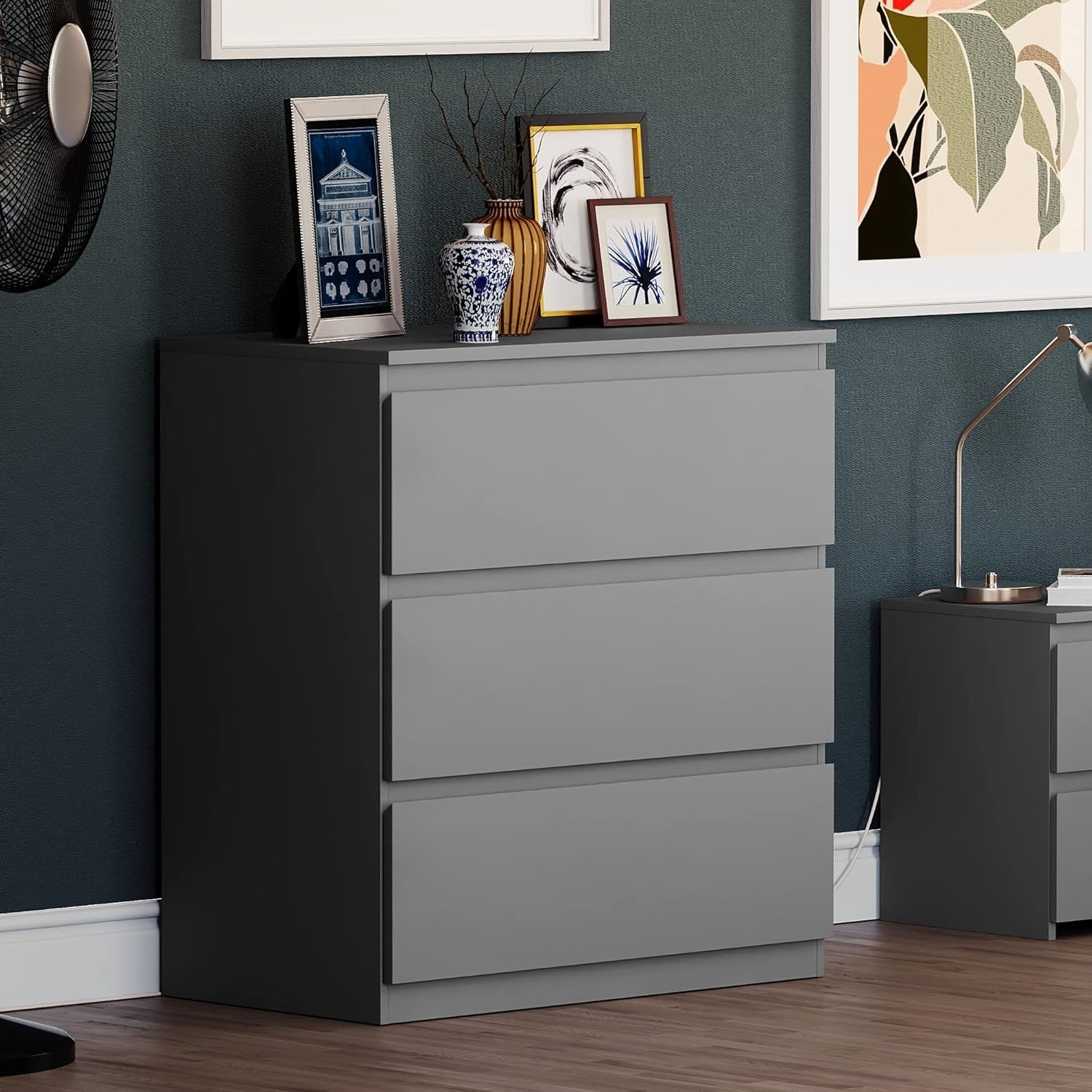 Modern Grey 3 Drawer Chest Storage Unit for Bedroom Home Office
