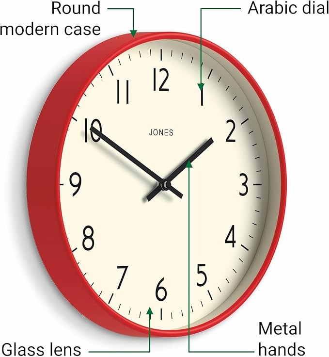 30cm Red Wall Clock Modern Silent Quartz Easy-Read Numbers Home Office Decor