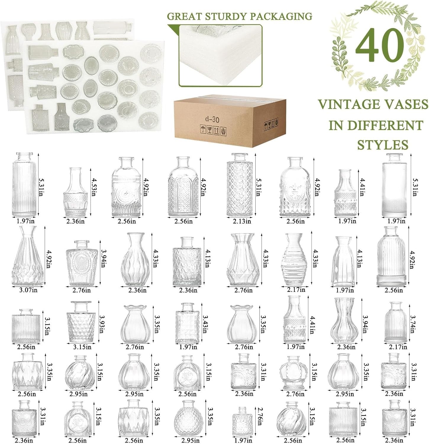 40 Glass Bud Vase Set Mini Clear Vases Wedding Table Decor Bulk Pack