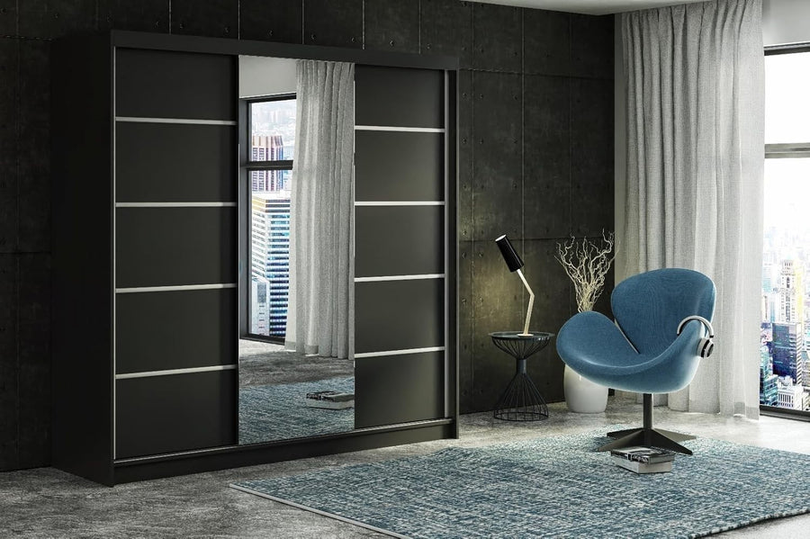 Modern Sliding Door Wardrobe with Mirror & Drawers – Space-Saving Storage