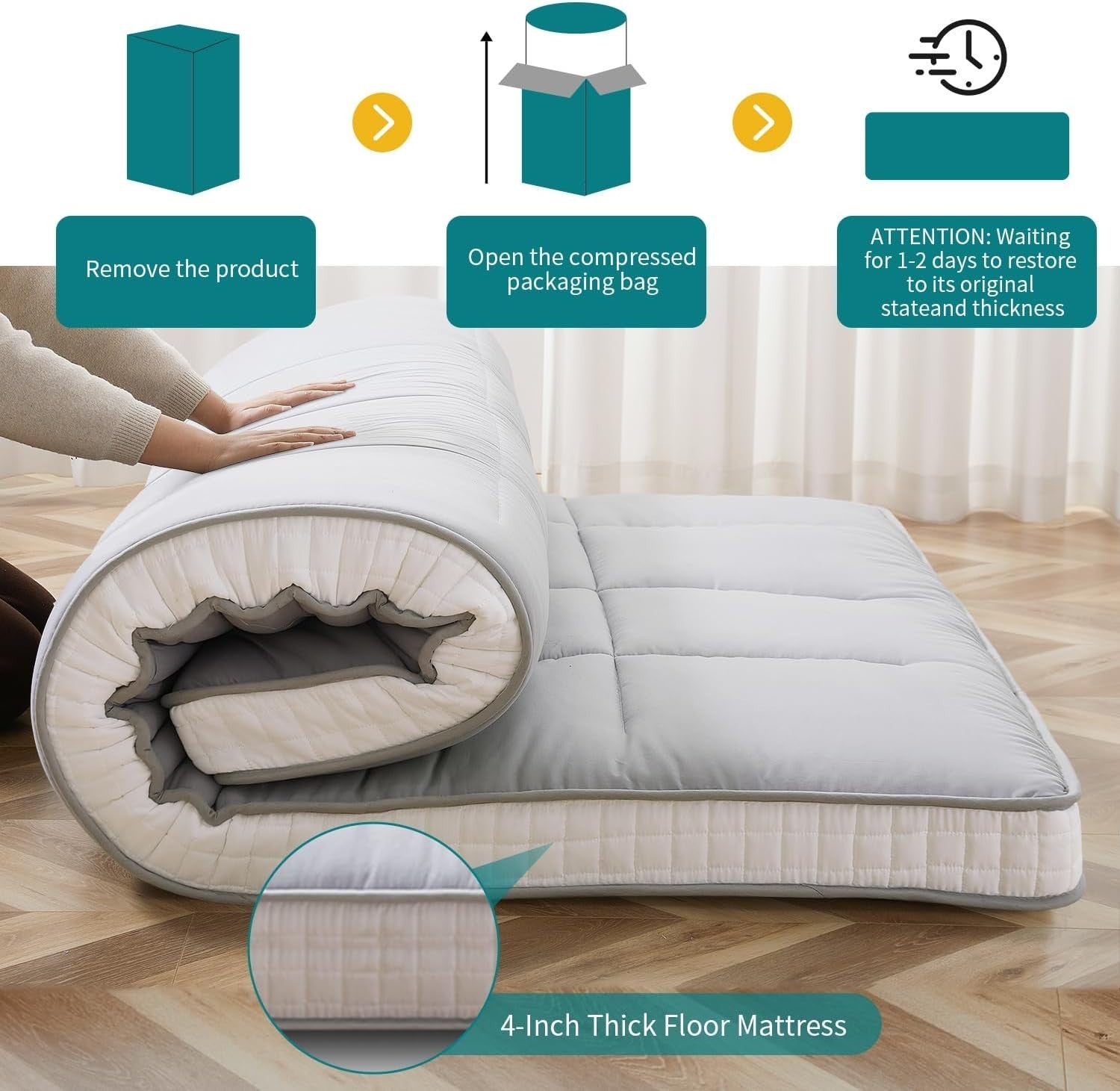 Foldable Memory Foam Double Grey Futon Mattress Floor Bed Roll Up Tatami