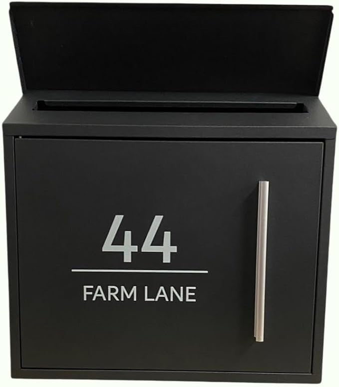 Wall Mounted Lockable Post Box Black Alloy Steel Secure Outdoor Mailbox