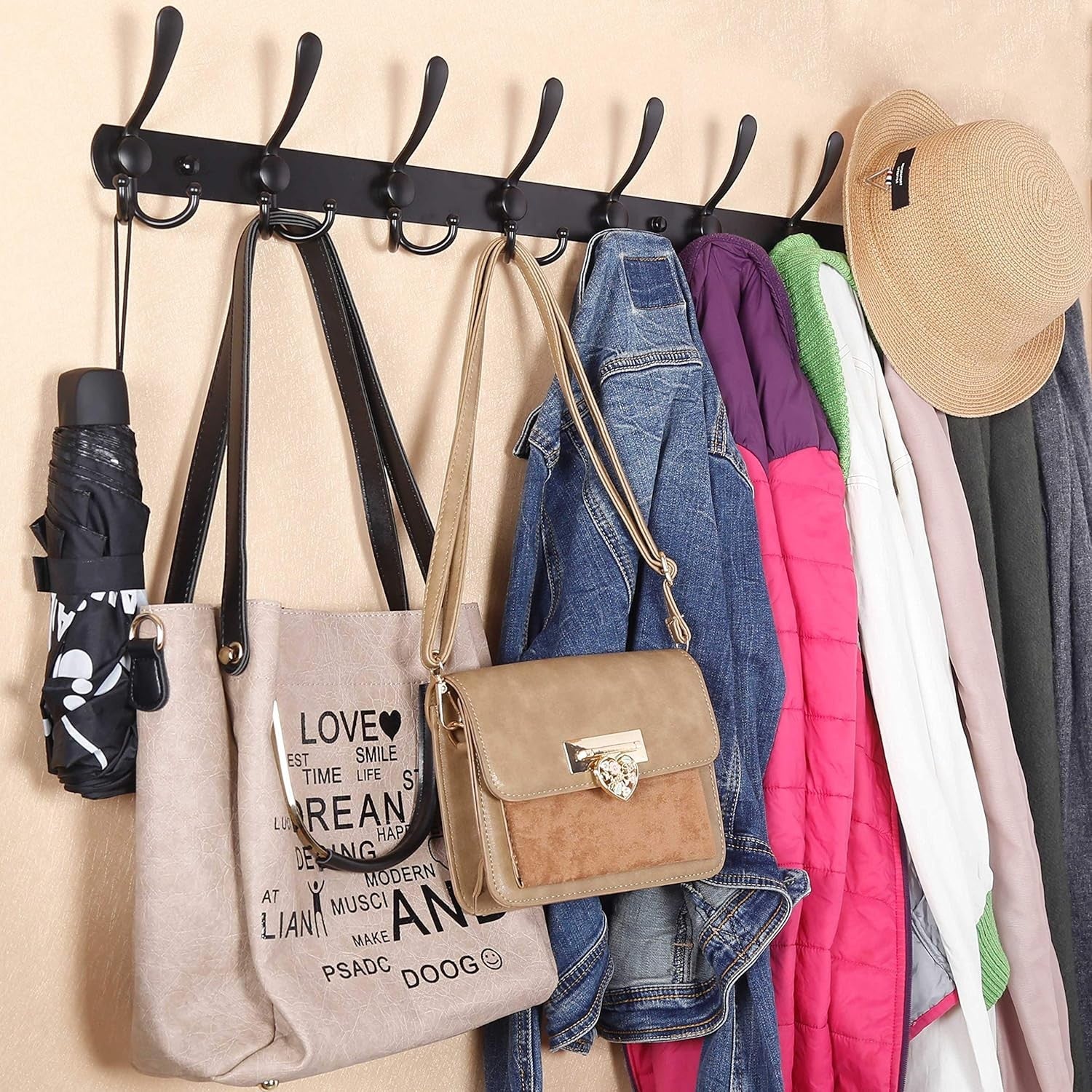 75cm Wall Mounted Coat Rack with 8 Hooks | Antique Copper Hook Rail Hanger