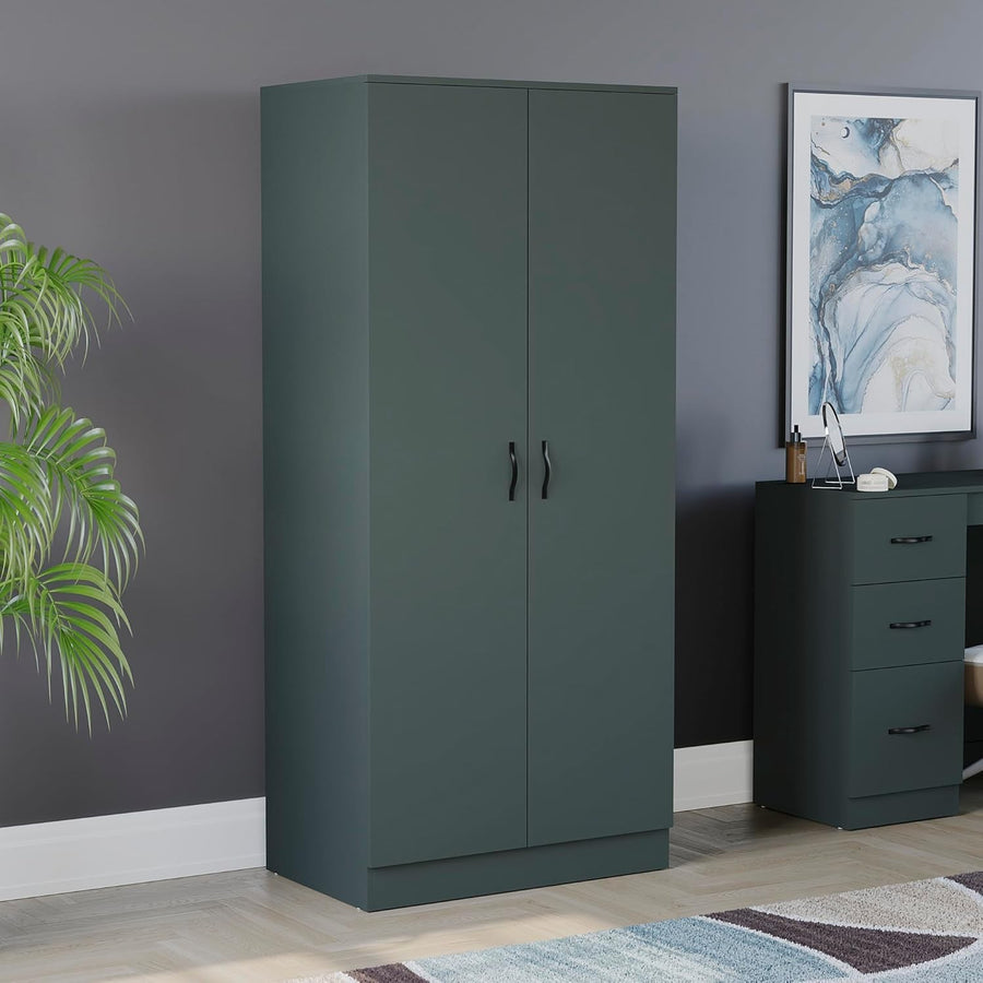 Double Door Bedroom Wardrobe with Hanging Rail & Top Shelf Storage