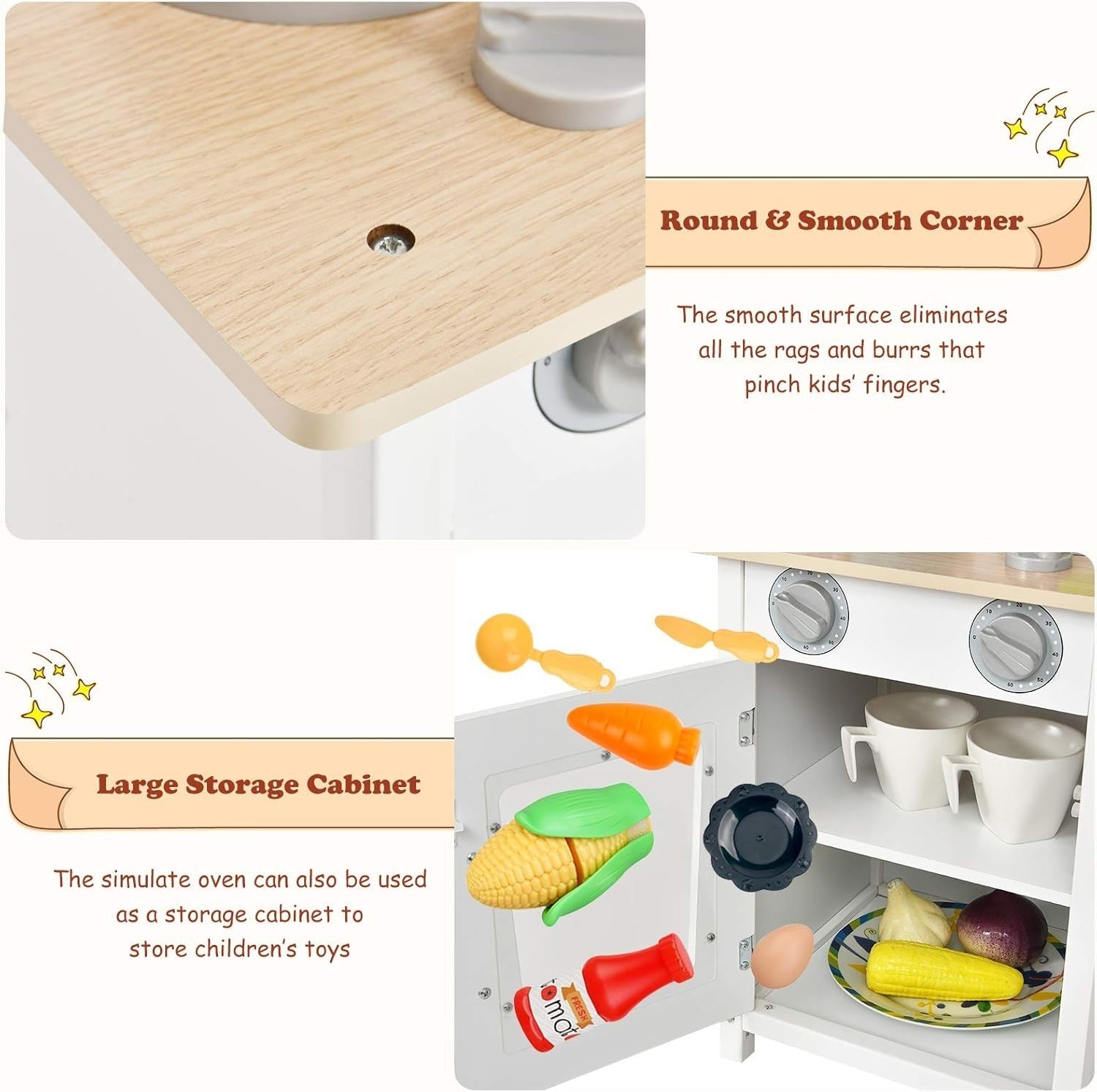 Wooden Kids Play Kitchen w/ Stove Oven Sink Accessories Toy Set