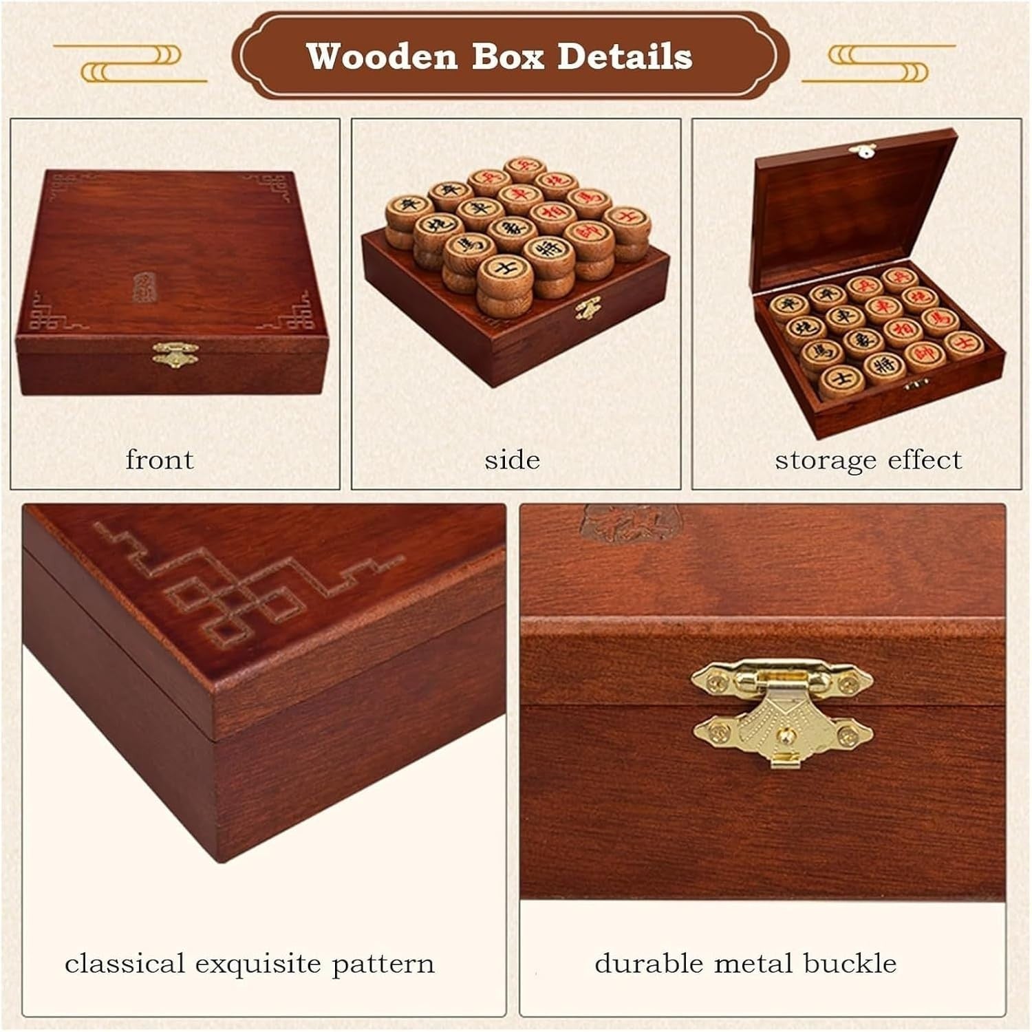 Large Rosewood Xiangqi Chess Set Leather Travel Board 5.8cm