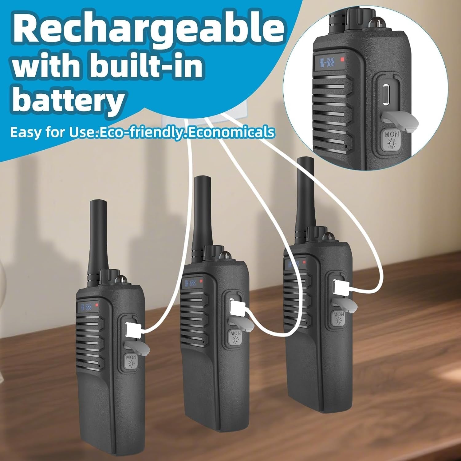 Walkie Talkies Long Range Rechargeable 3 Pack 16 Channel USB-C Radio
