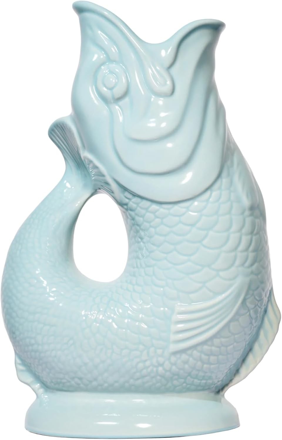 Fish Shaped Glug Jug Eau De Nil Ceramic Water Pitcher Decorative 0.6L 22cm