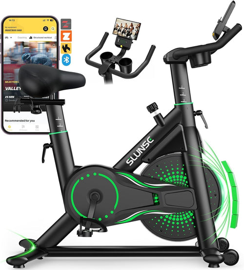 Magnetic APP-Connected Spin Bike w/ LCD Monitor, 35lb Flywheel & Dumbbell Rack