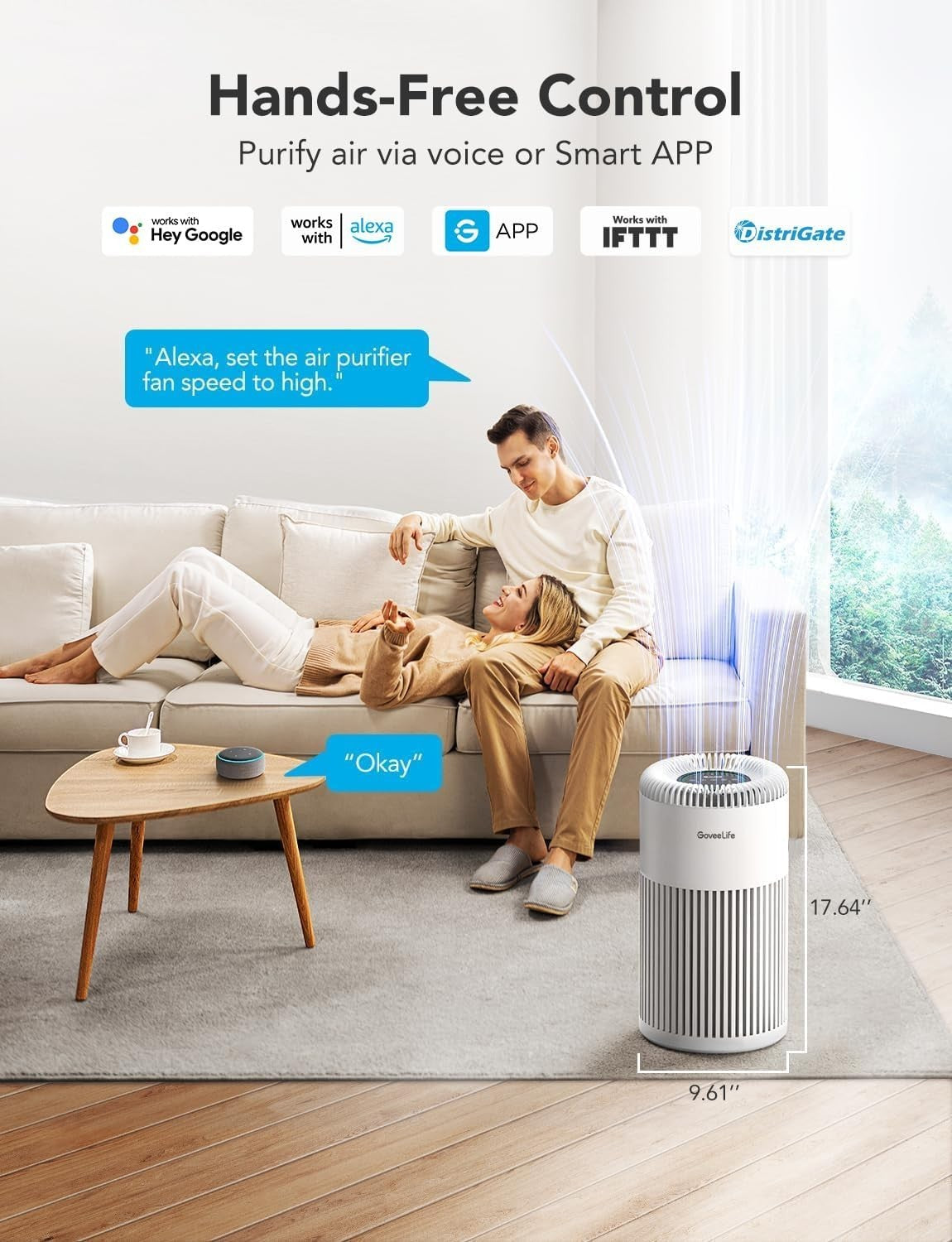 Smart HEPA Air Purifier Large Room 1524 Sq Ft Quiet WiFi Auto