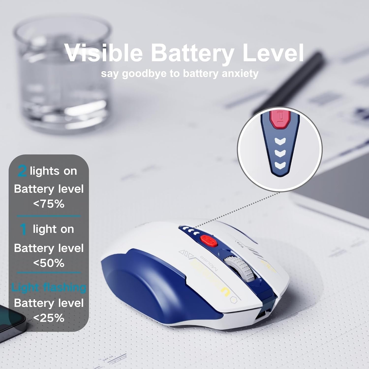 Rechargeable Wireless Mouse Battery Display Adjustable DPI 2.4G USB Laptop