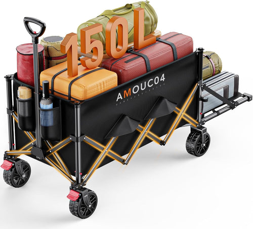 Black 150L Extendable Folding Festival Trolley Heavy Duty Camping Garden Wagon