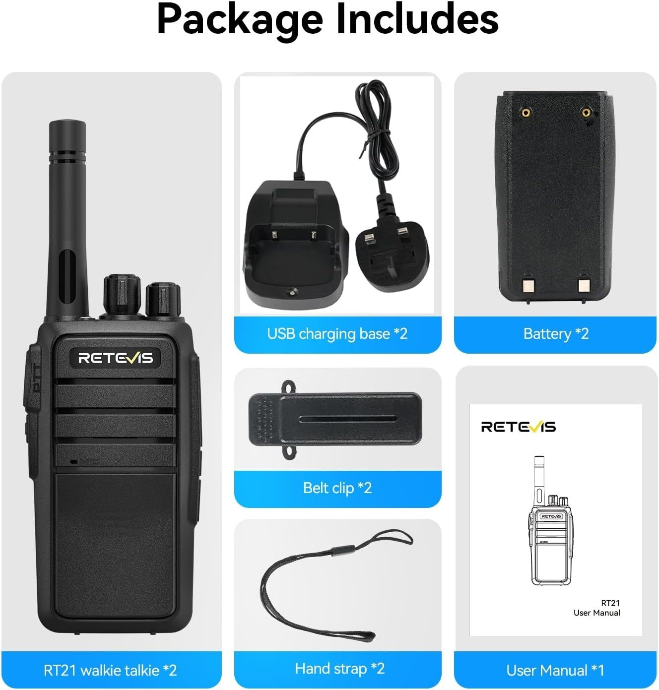 Walkie Talkies 2 Pack Long Range Rechargeable VOX Two Way Radio