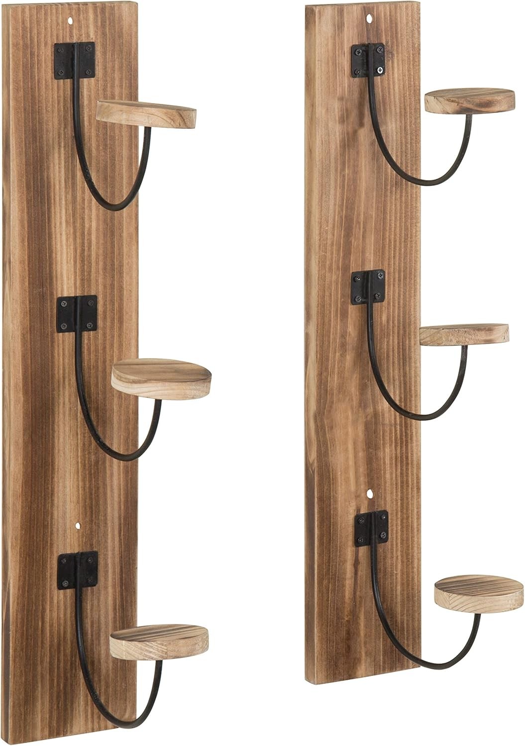Set of 2 Wall Mounted Coat Hat Racks Light Wood Metal Hooks Rustic 61cm