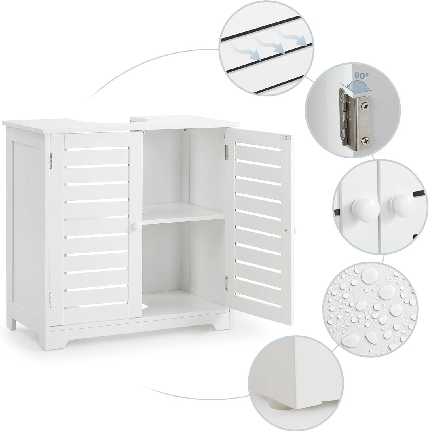 White Under Sink Bathroom Cabinet 2 Door Storage Unit Modern Slim 60x30cm