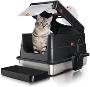 XL Stainless Steel Cat Litter Box Covered High Sided Leak Proof Tray
