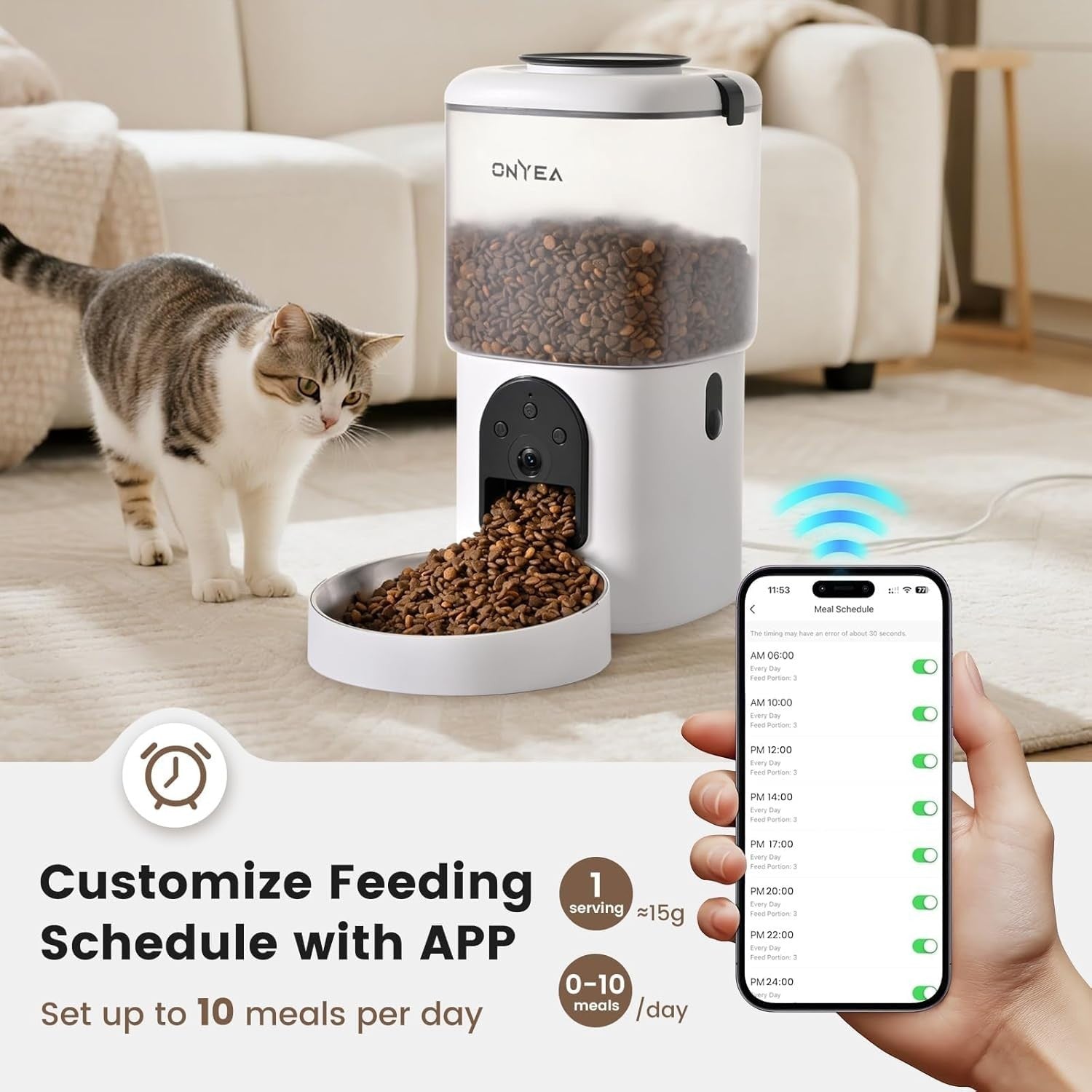 Automatic Cat Feeder Camera WiFi App 4.5L Food 2.5L Water Fountain
