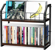 Desktop CD Storage Rack 2 Tier Display Shelf Holds 60 CDs Wood Metal