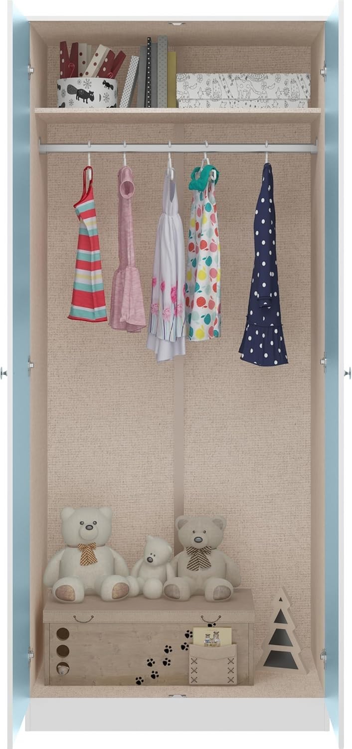 2 Door Gloss Wardrobe Blue White Compact Clothes Storage Modern Design