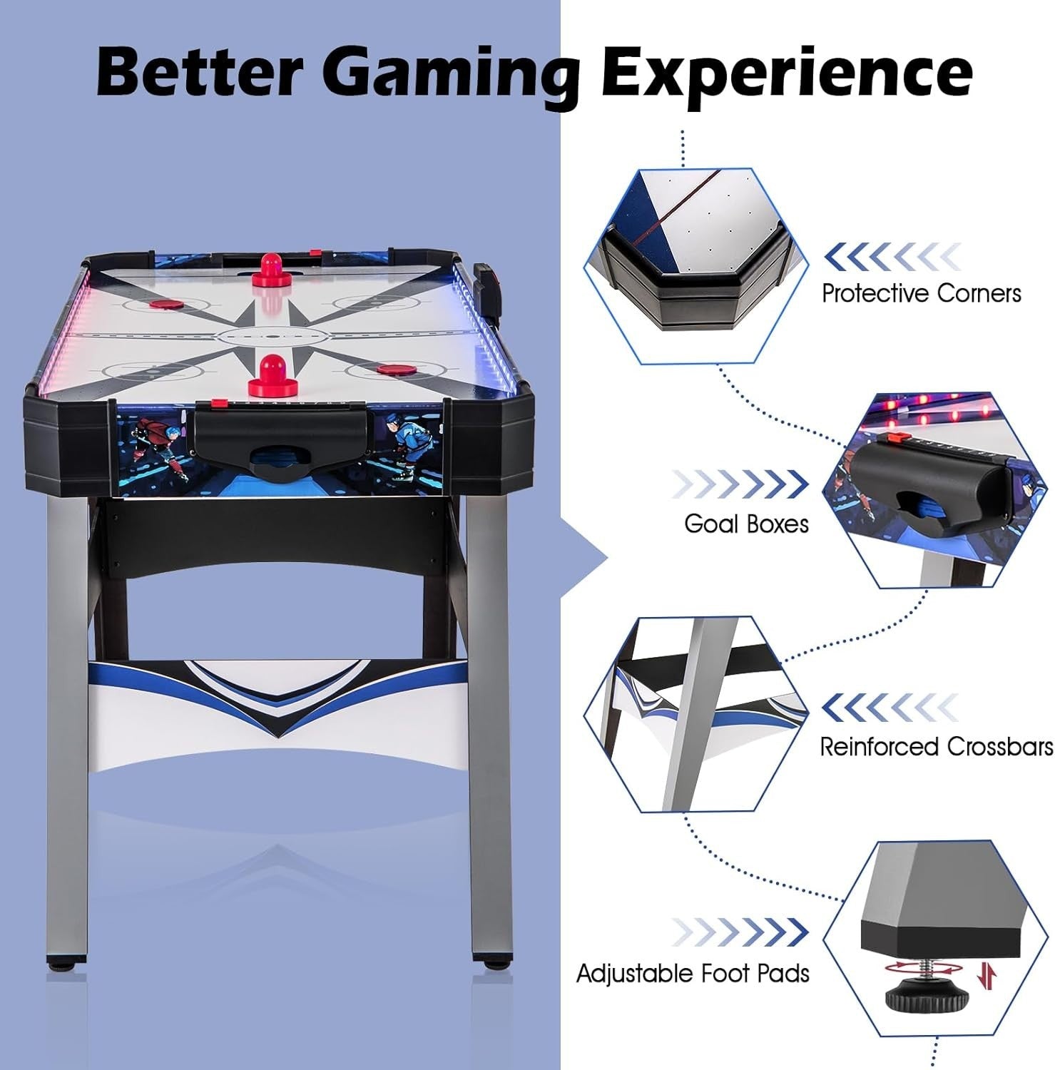 LED Light Up Air Hockey Table 54in 12V Powered Indoor Arcade Game