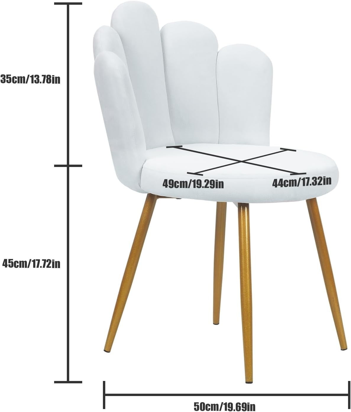 White Petal Vanity Chair Mid-Century Flannel Makeup Stool with Gold Legs