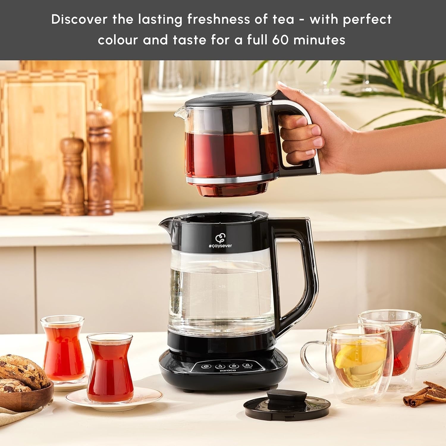 Smart Turkish Tea Maker 1.5L Kettle 0.8L Glass Teapot 1700W