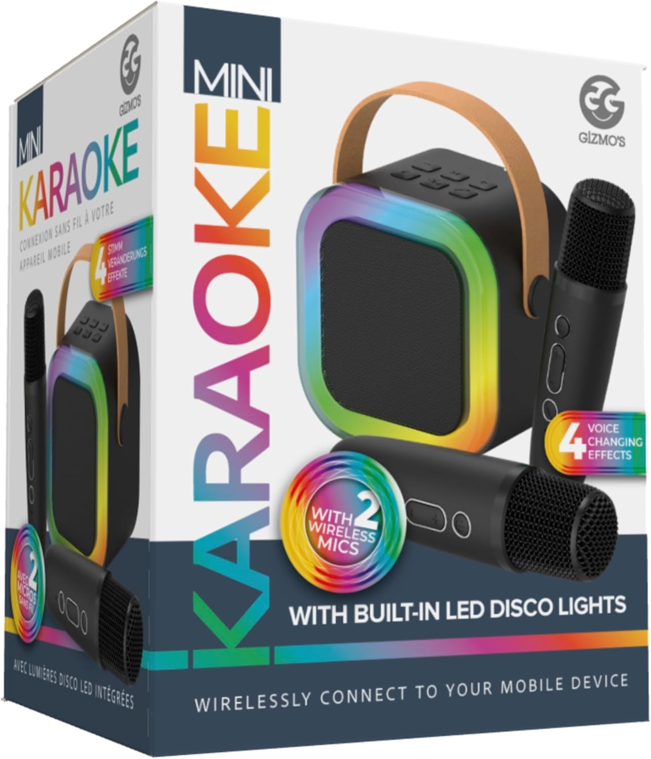 Black Mini Karaoke Machine with 2 Wireless Mics LED Bluetooth Speaker
