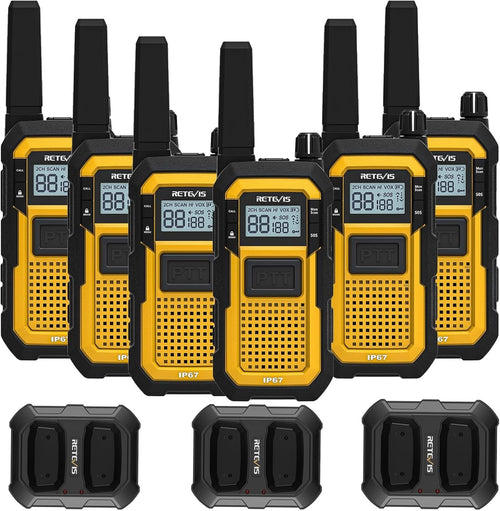 Heavy Duty Walkie Talkies IP67 Waterproof SOS VOX 6 Pack Yellow
