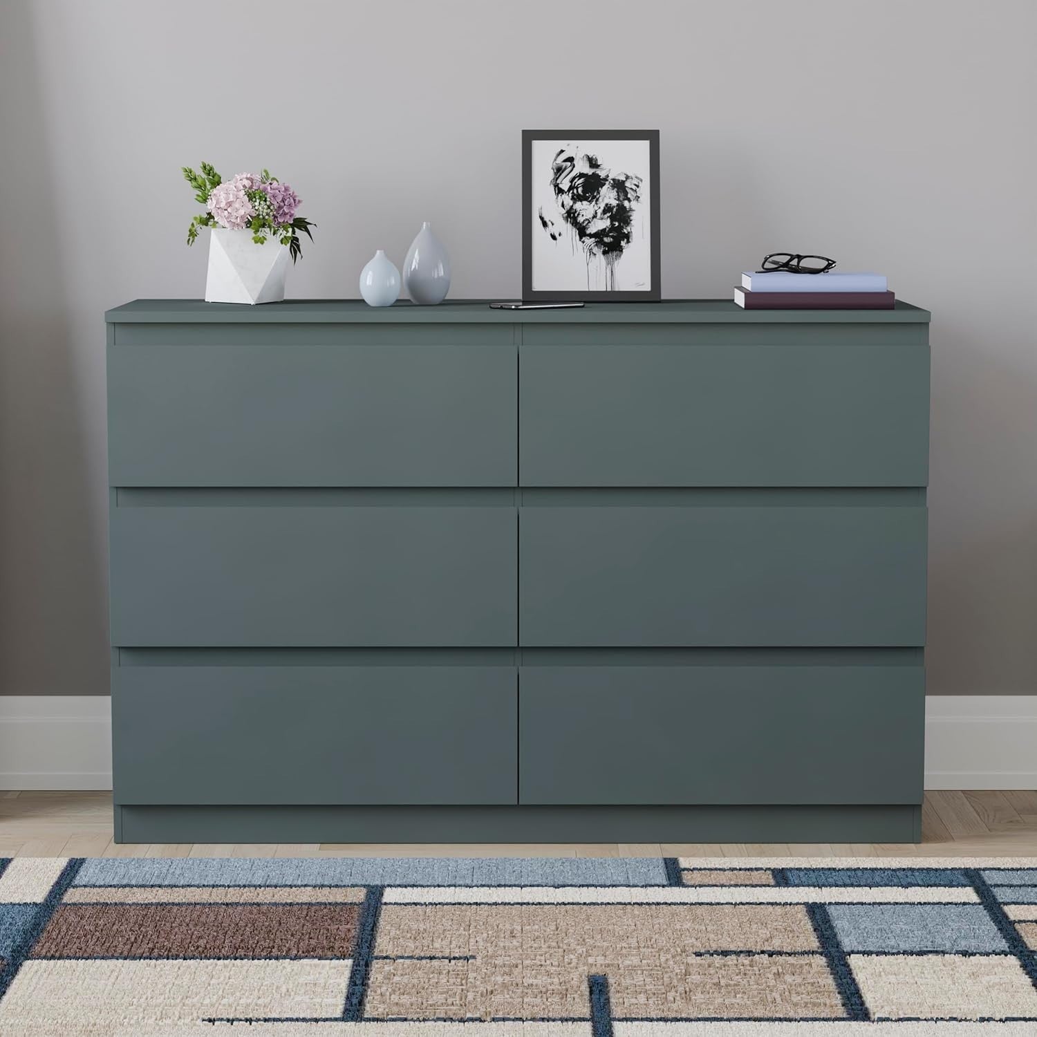 Modern 6 Drawer Chest Storage Unit – Green Wood Bedroom Cabinet