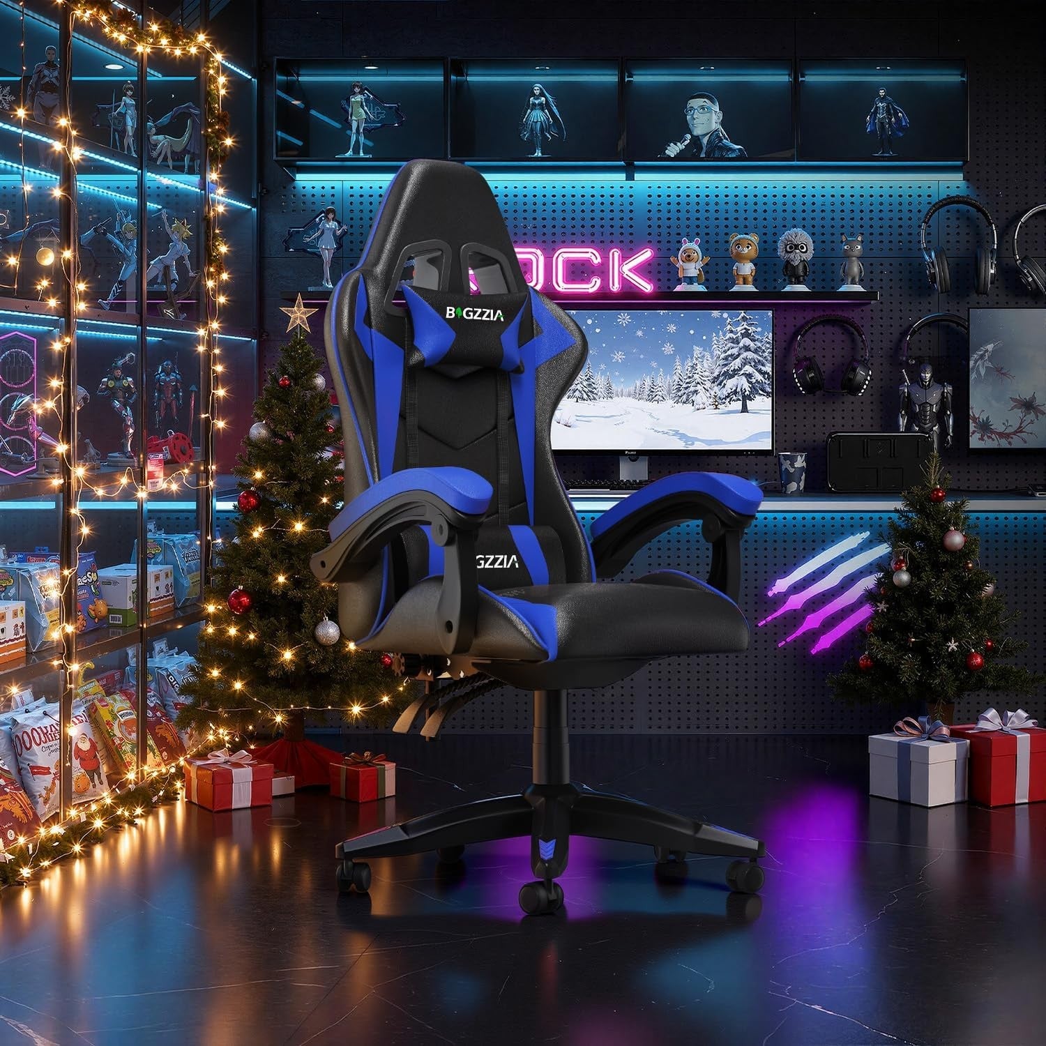 Ergonomic Gaming Chair Black Blue Reclining Adjustable Height