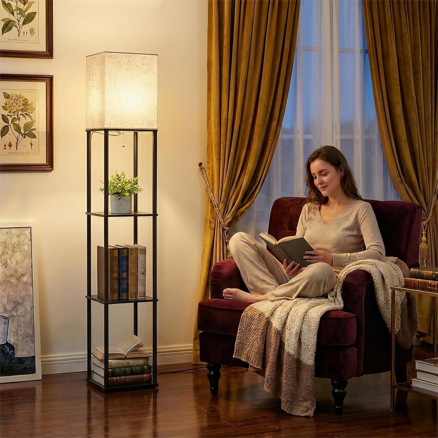 LED Floor Lamp with Shelves Dimmable Standing Light for Living Room