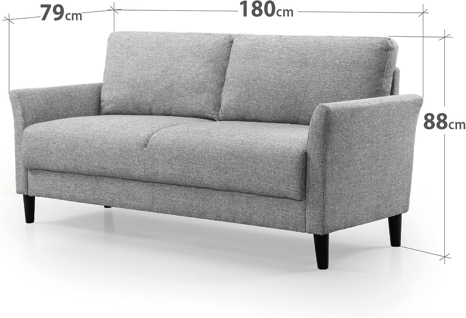 3 Seater Sofa Couch Bed Grey - Compact Modern Fabric Sofa for Living Room