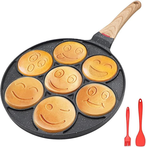 Smiley Face Pancake Pan 26cm Non Stick 7 Hole Mini Pancake Maker Kids Breakfast