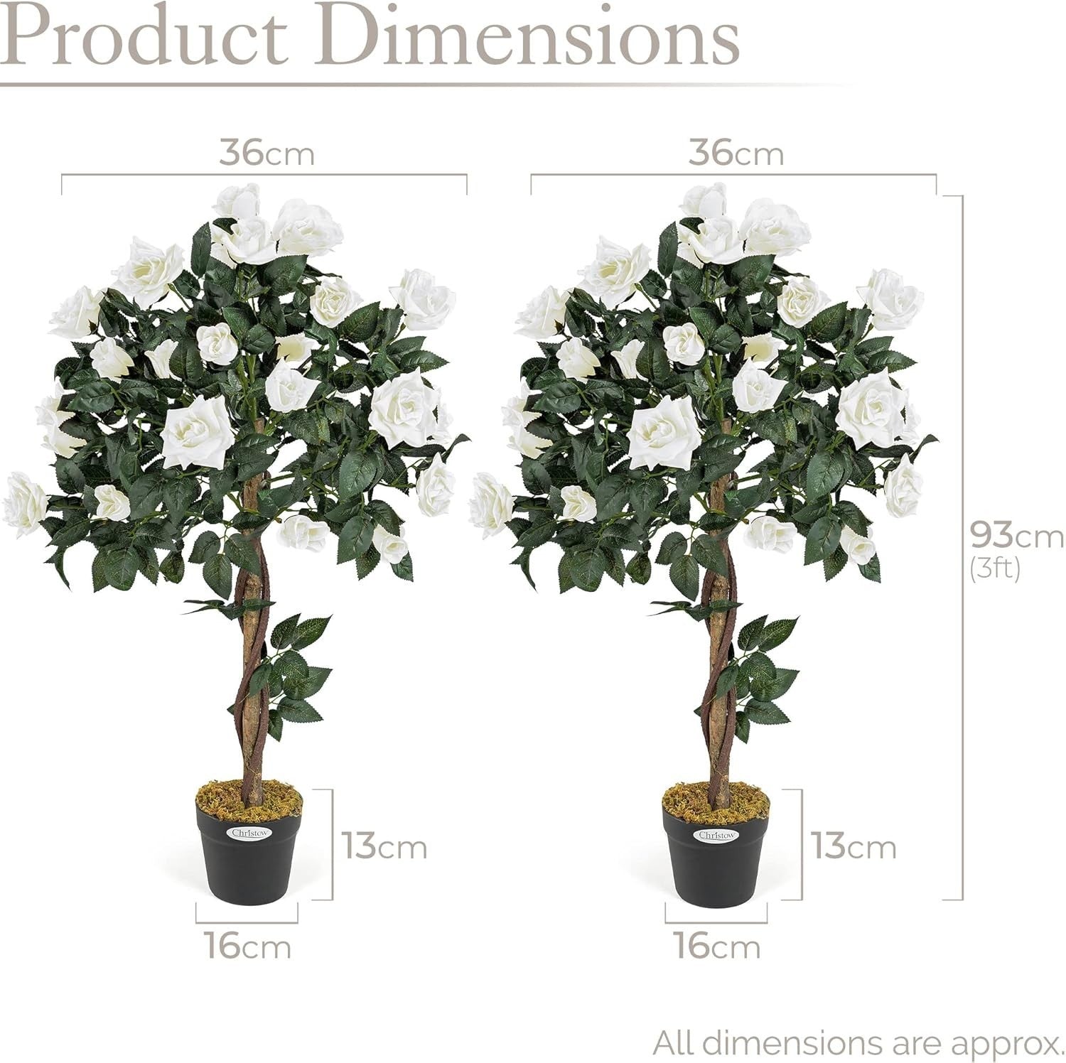 3ft Artificial Cream Rose Trees 2-Pack Twisted Trunk Potted Indoor Outdoor Decor